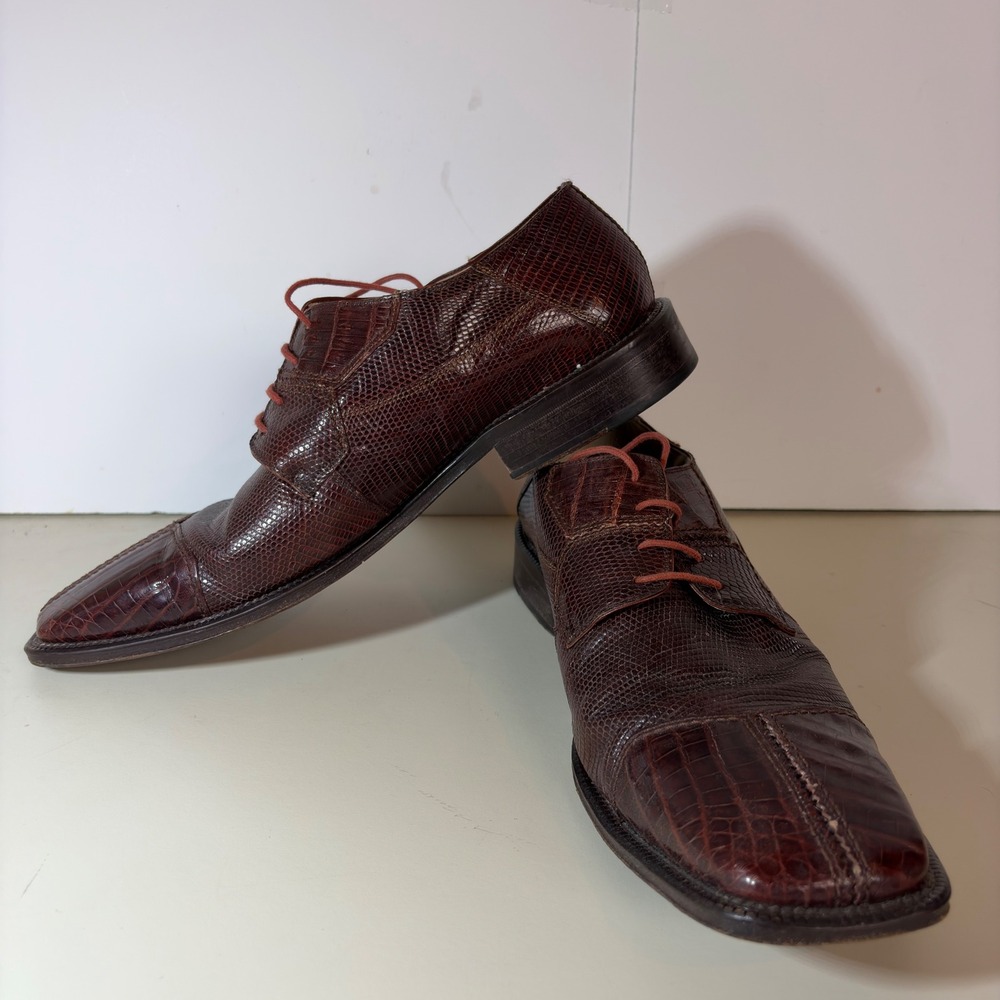 David Eden Joplin Genuine Crocodile Lizard Shoes Mens 11.5 Brown Exotic Oxfords
